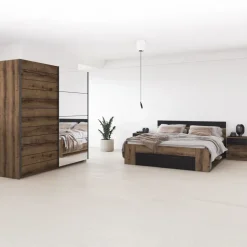 Armadio con specchio 221x210h cm 2 ante scorrevoli rovere scuro Lisbona Gihome®