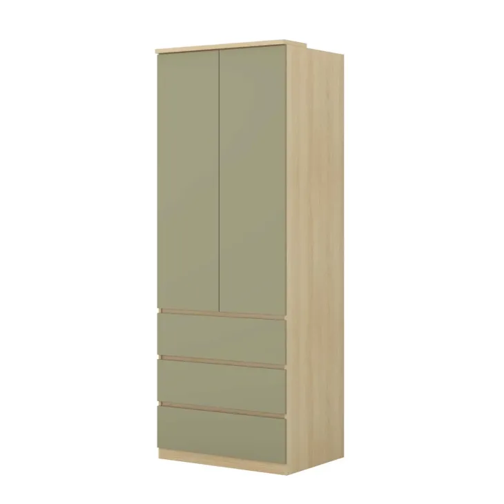 Armadio per cameretta 251x215h cm con scrivania e libreria verde salvia rovere Elvira