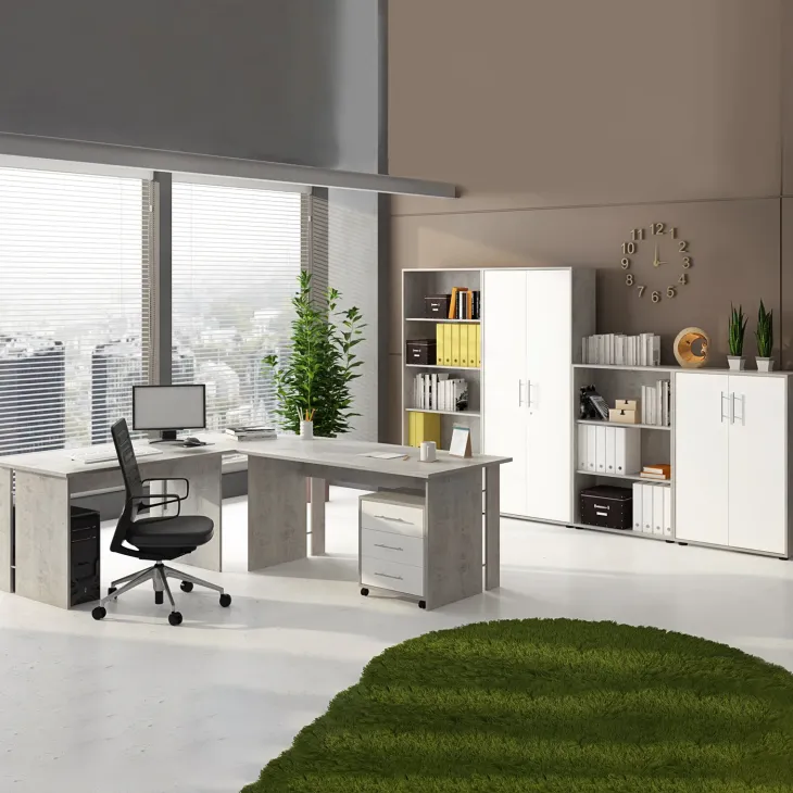 Armadio ufficio 79x188h cm 2 ante con serratura bianco frassinato cemento Woody