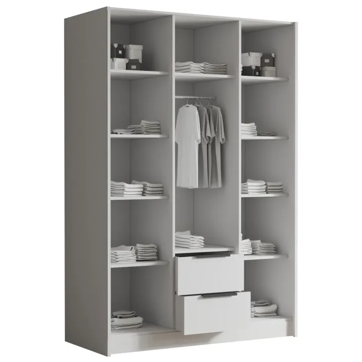 Armadio 150x216h cm 3 ante battenti 2 cassetti bianco opaco Ampy