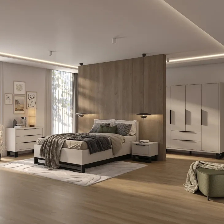 Armadio 190x210h cm 4 ante battenti 2 cassetti beige cashmere Petra