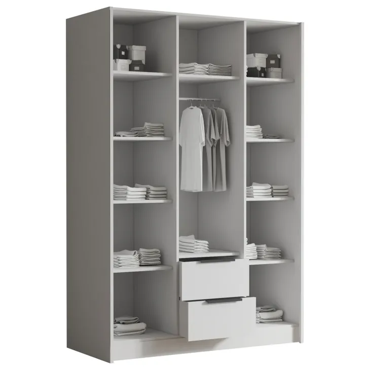 Armadio 150x216h cm 3 ante battenti con specchio 2 cassetti rovere Ampy