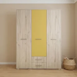 Armadio 150x201h cm 3 ante 2 cassetti bianco frassinato giallo Bra