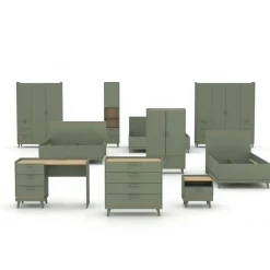 Armadio 190x215h cm 4 ante 6 cassetti verde salvia Yu
