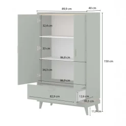 Armadio 90x150h cm 2 ante 1 cassetto verde salvia Yu
