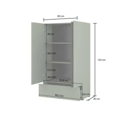 Armadio 89x150h cm 2 ante con cassetto verde Lolla
