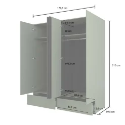 Armadio 180x210h cm 4 ante con 2 cassetti verde Lolla