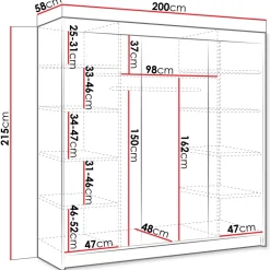 Armadio 200x215h cm 3 ante scorrevoli con specchio rovere sonoma bianco opaco Silven