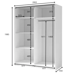 Armadio 200x198h cm 2 ante scorrevoli cannettato con specchio bianco rovere Ophelia
