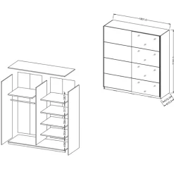 Armadio 180x210h cm 2 ante scorrevoli con specchio moderno rovere scuro Lisbona Gihome®