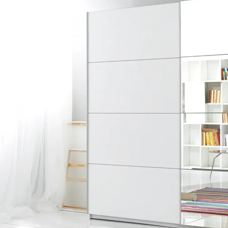 Armadio 221x210h cm 2 ante scorrevoli con specchio bianco Pascal Gihome®
