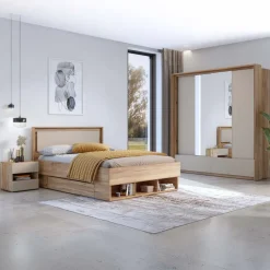 Armadio 209x219h cm 2 ante scorrevoli 2 cassetti con specchio rovere tortora Lise