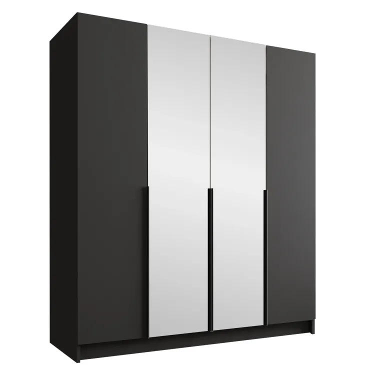 Armadio 200x215h cm 4 ante 2 specchi moderno nero Glammy 4