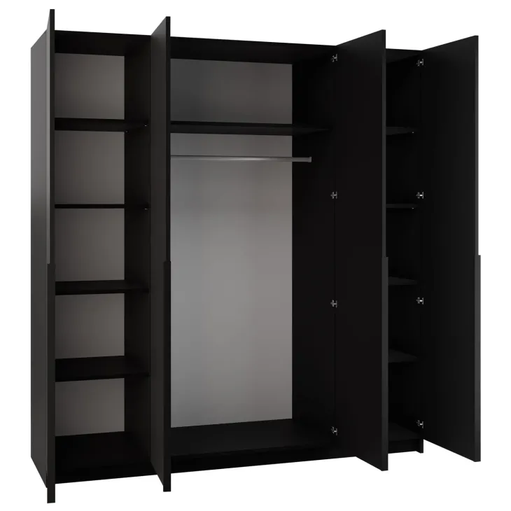 Armadio 200x215h cm 4 ante 2 specchi moderno nero Glammy 4