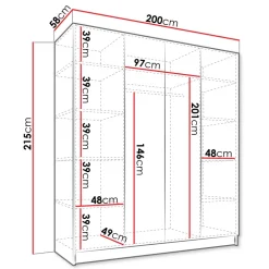 Armadio 200x215h cm 4 ante 4 specchi moderno bianco oro Glammy 4