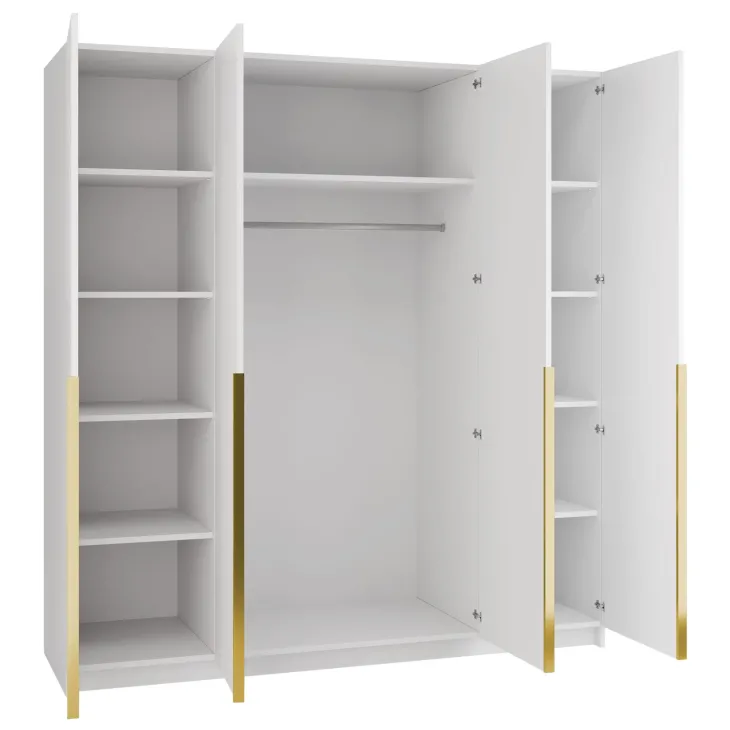 Armadio 200x215h cm 4 ante 4 specchi moderno bianco oro Glammy 4