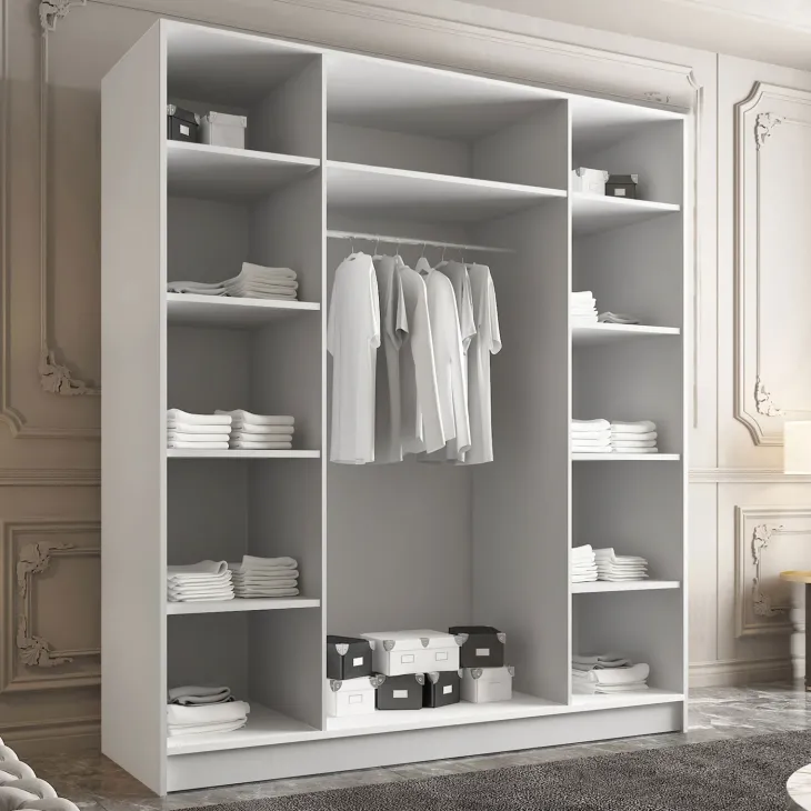 Armadio 200x215h cm 4 ante 4 specchi moderno bianco oro Glammy 4