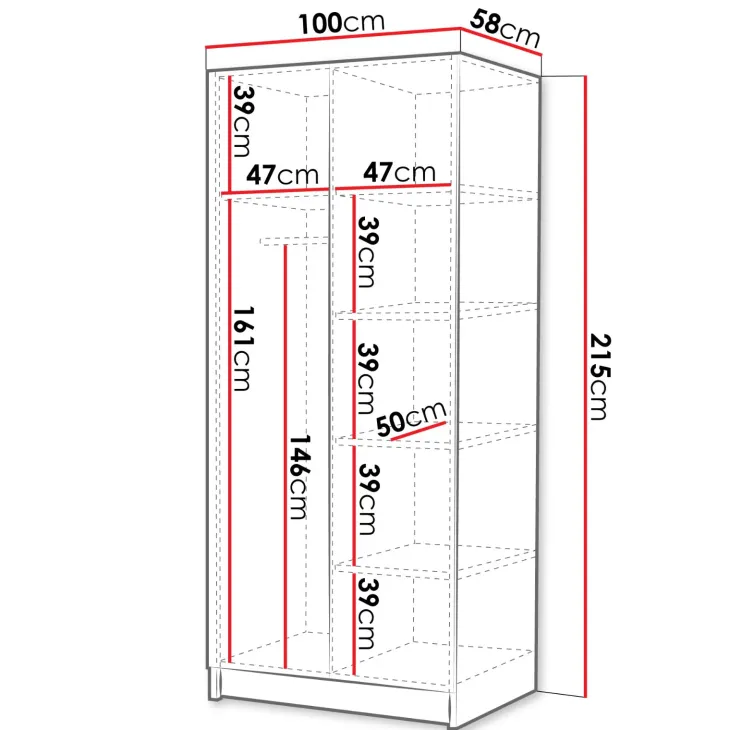 Armadio 100x215h cm 2 ante 2 specchi moderno nero oro Glammy 2