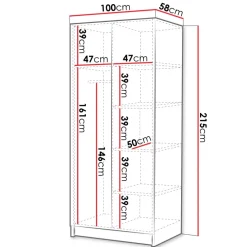 Armadio 100x215h cm 2 ante 1 specchio moderno nero Glammy 2