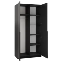 Armadio 100x215h cm 2 ante 1 specchio moderno nero Glammy 2