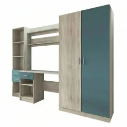 Armadio 220x180h cm cameretta con scrivania e libreria rovere blu petrolio Alex Gihome®