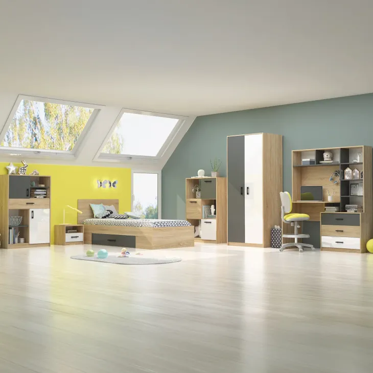 Armadio 210x190h cm con scrivania rovere antracite bianco Chiaretto