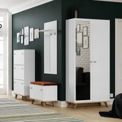 Armadio 90x190h cm soggiorno 2 ante con specchio bianco rovere Clea