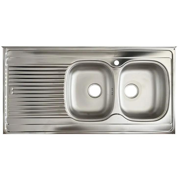 Base sottolavello 120x83h cm con doppio lavello e gocciolatoio a sinistra 2 ante 3 cassetti bianco frassinato Talise