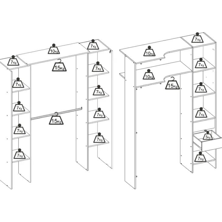 Cabina armadio angolare allungabile 164/232x205h cm con tenda bianco Rivo