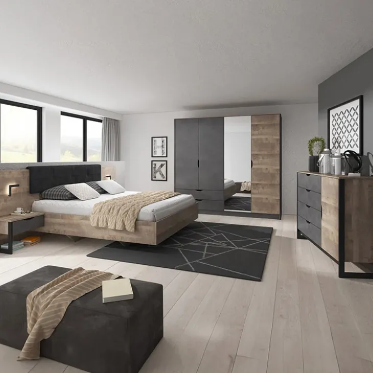 Camera da letto completa matrimoniale moderna grigio quercia Dable