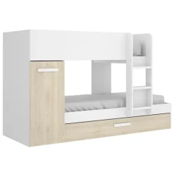 Cameretta bambini 244x112cm 3 letti soppalco reversibile rovere bianco Damian