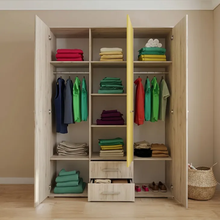 Cameretta completa letto singolo con letto estraibile e cassetti bianco frassinato giallo Bra