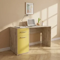 Cameretta completa letto singolo con letto estraibile e cassetti bianco frassinato giallo Bra