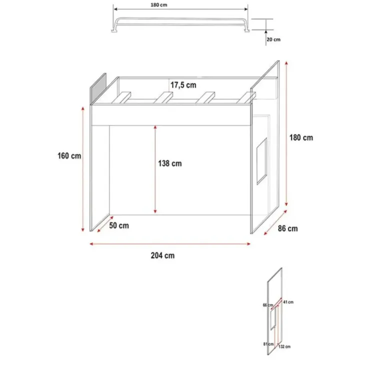 Cameretta 254x120cm 1 letto soppalco bianco lucido Simone Gihome®