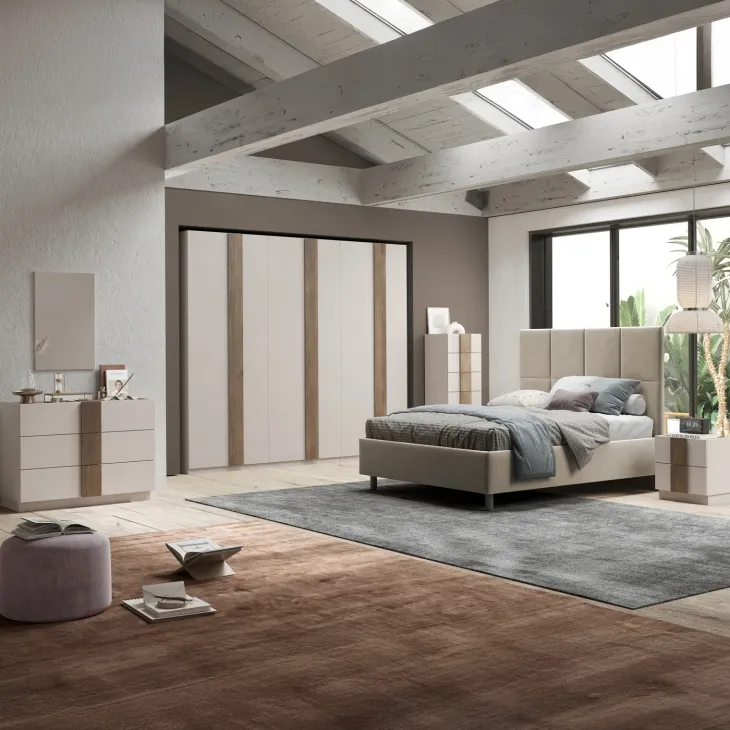 Cassettiera multifunzione 50x138h cm 6 cassetti beige cashmere rovere scuro Fummy