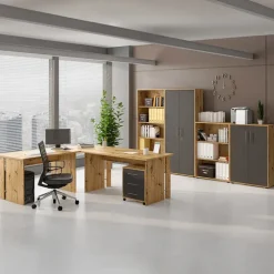 Cassettiera ufficio 43x57h cm 3 cassetti rovere grafite Woody
