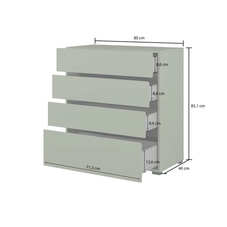 Cassettiera 80x85h cm 4 cassetti bianco opaco Lolla