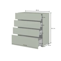 Cassettiera 80x85h cm 4 cassetti verde Lolla