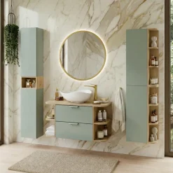 Colonna bagno sospesa 30x180h cm 2 ante verde salvia rovere Speranza
