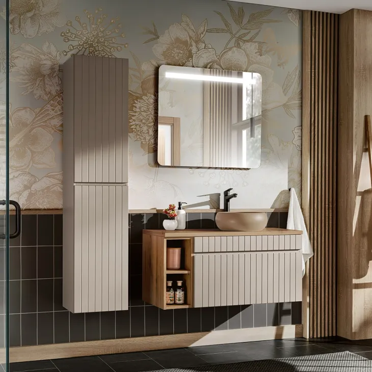 Colonna bagno sospesa 35x160h cm cannettato 2 ante beige Autentic