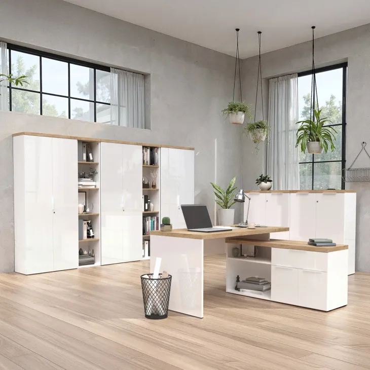 Colonna libreria ufficio 40x190h cm 5 vani bianco lucido rovere chiaro Opera