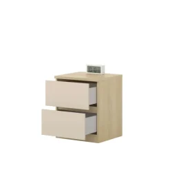 Comodino moderno 45x56h cm 2 cassetti beige cashmere rovere Elvira