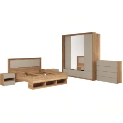 Comodino 46x45h cm 2 cassetti 1 vano a giorno rovere tortora Lise