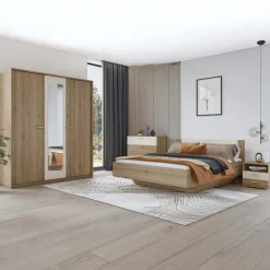 Comodino 46x45h cm 2 cassetti 1 vano a giorno rovere beige Ama