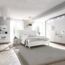 Comò 104x85h cm moderno bianco opaco frassinato con serigrafia e specchio Olimpo