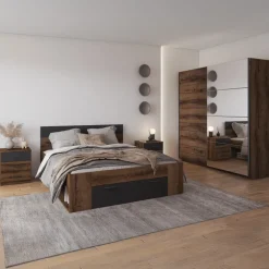 Comò 132x93h cm moderno rovere scuro nero Lisbona Gihome®