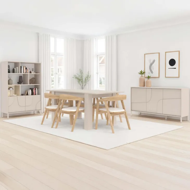 Credenza alta 105x155h cm 2 ante con vani a vista design in rilievo con piedini beige cashmere Sonia