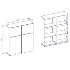Credenza alta 120x139h cm 4 ante moderna bianco opaco nero Lolla