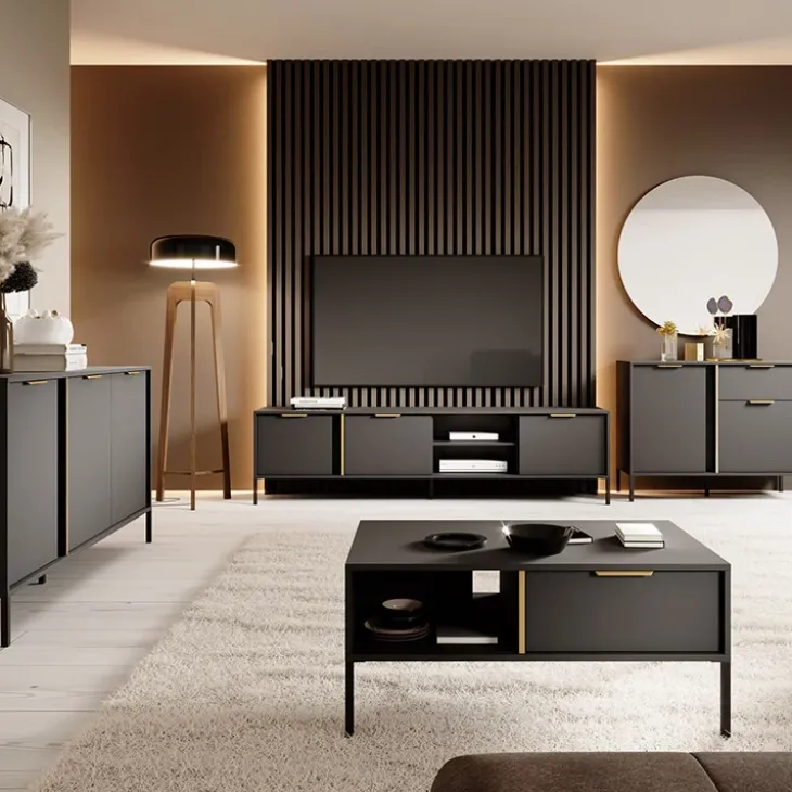 Credenza alta 103x123h cm moderna 2 ante 2 cassetti antracite Nebula