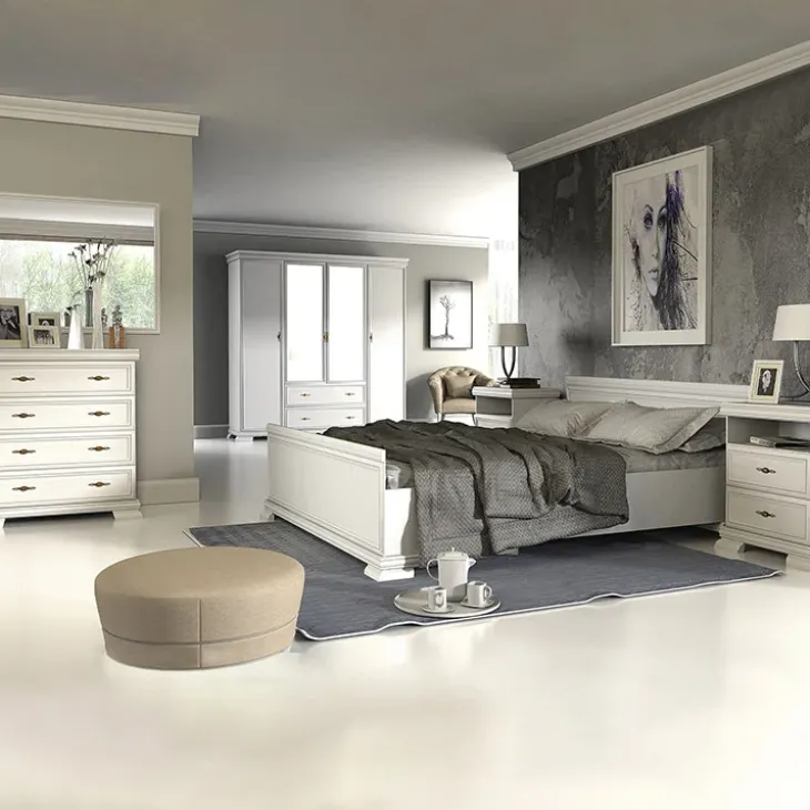 Credenza 158x136h cm 2 ante con vetrina 4 cassetti shabby bianco frassinato Kelly